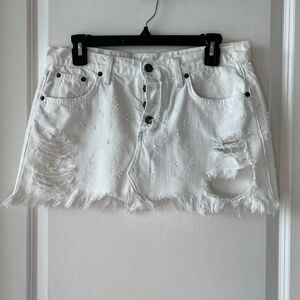 Carmar Denim White Distressed Mini Skirt with Frayed Hem